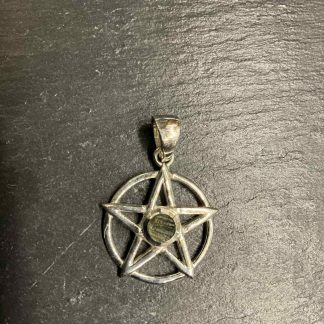 Moldavit (Tektit) Pentagramm in Silber